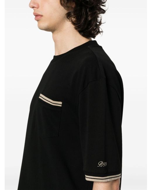Boggi Black Striped Logo-embroidered Cotton T-shirt for men