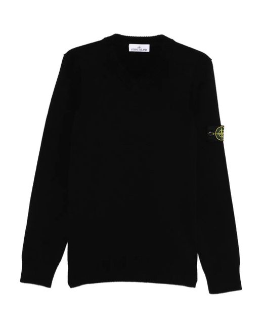 メンズ Stone Island ロゴ Vネックセーター Black
