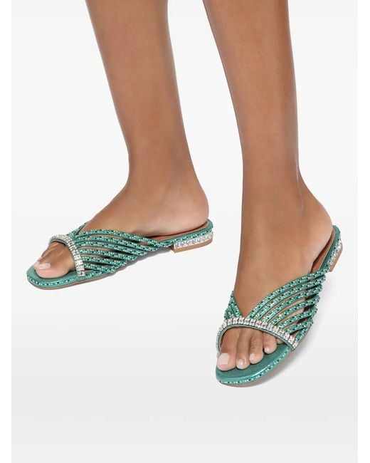 Kurt Geiger Green Crystal-Embellished Flat Mules