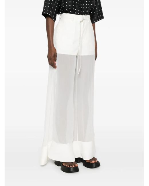 Sacai White Semi-Sheer Panels Palazzo Pants