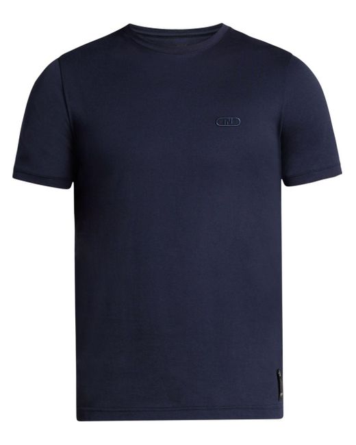 Fendi Blue O'lock-embroidered Cotton T-shirt for men
