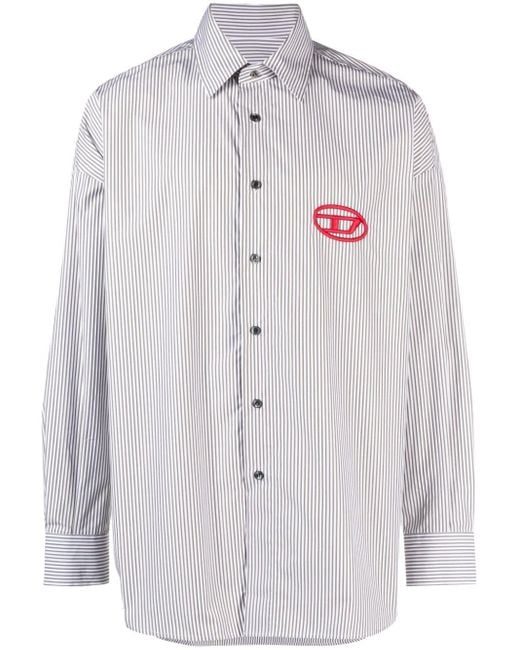 DIESEL Gestreiftes Hemd mit Logo-Stickerei in White für Herren