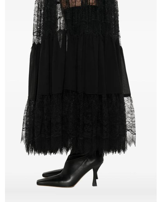 Chloé Black Tiered Lace-Trimmed Maxi Skirt