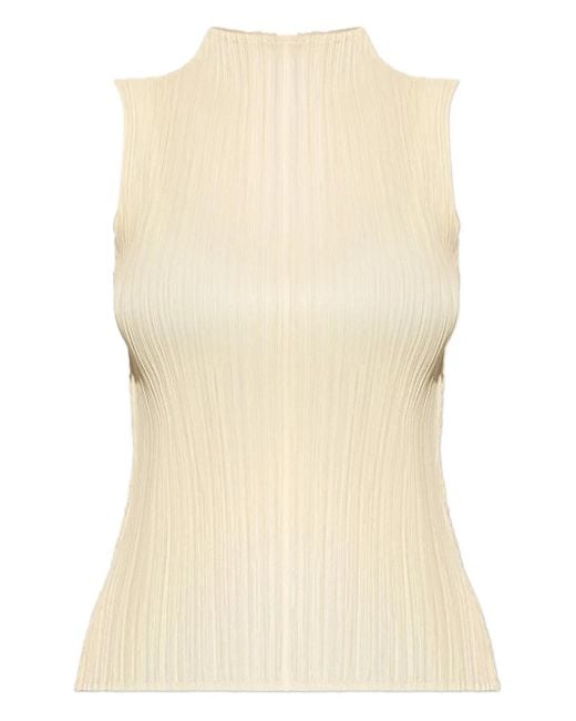 Pleats Please Issey Miyake Pleated High-neck Top Natural