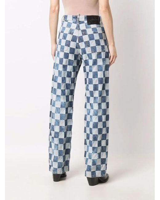 DSquared² Blue Checked Wide-Leg Jeans