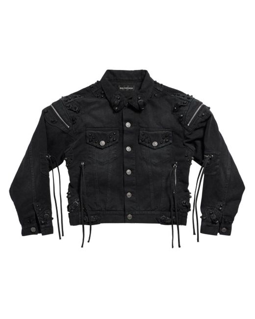 Balenciaga Black Studded Fringed Denim Jacket