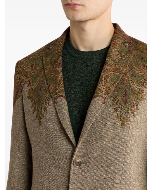 Etro Green Veste En Laine Mélangée À Boutonnage Simple À Imprimé Pochette Paisley for men