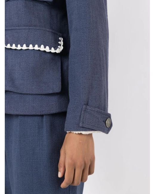 Isolda Blue Shearling-Collar Button-Up Jacket