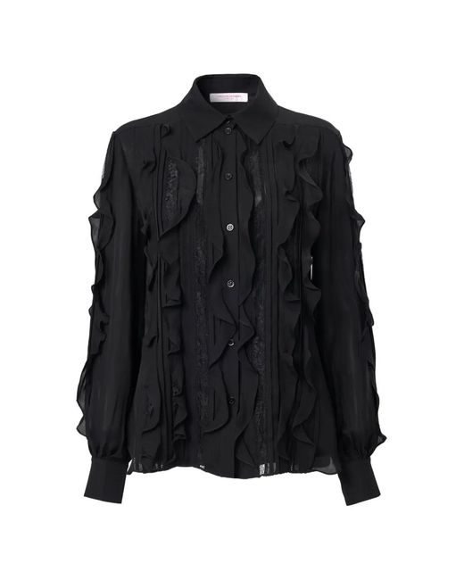 Carolina Herrera Black Ruffled Georgette Blouse