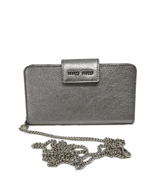 Miu Miu Gray Metallic Leather Wallet