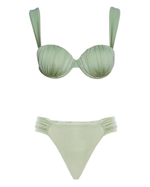 Noire Swimwear Green Ruched Balconette Bikini