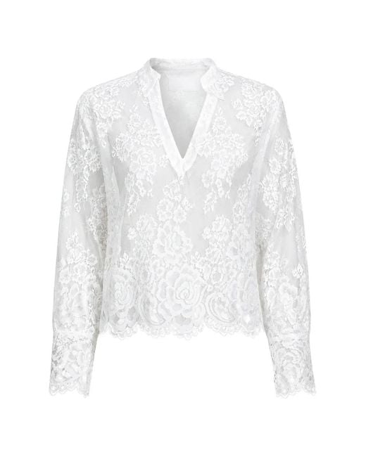CISSA White Victorian Floral-Lace Blouse