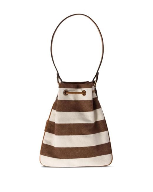 Miu Miu Black Striped Drawstring Bucket Bag
