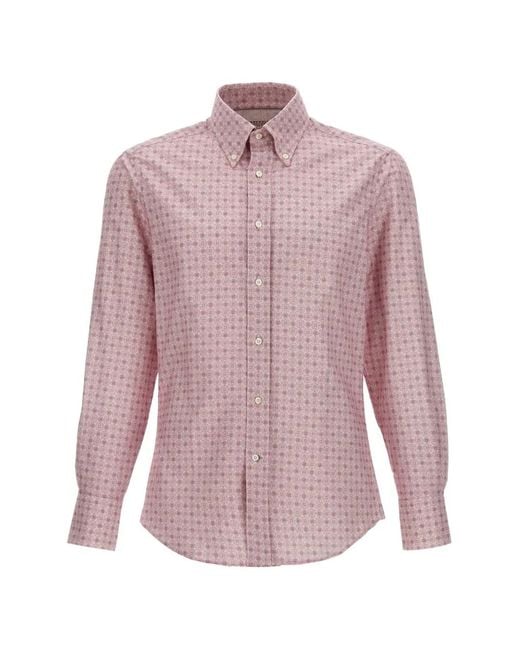 Brunello Cucinelli Pink Patterned Button-Down Shirt for men