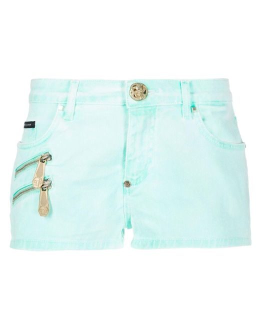 Short en jean à ornements en cristal Jean Philipp Plein en coloris Blanc Femme Vêtements Shorts Shorts en jean et denim 