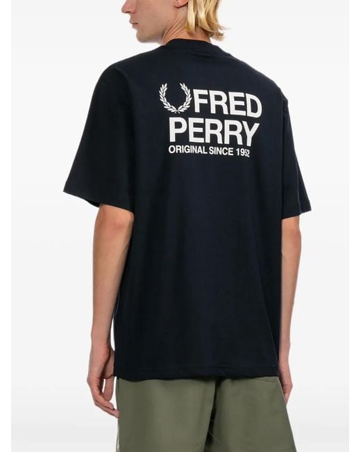 Fred Perry Black Logo-Embroidered T-Shirt for men