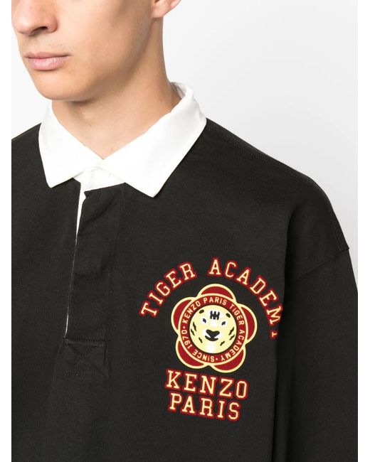 KENZO Black Tiger Academy Cotton Polo Shirt for men