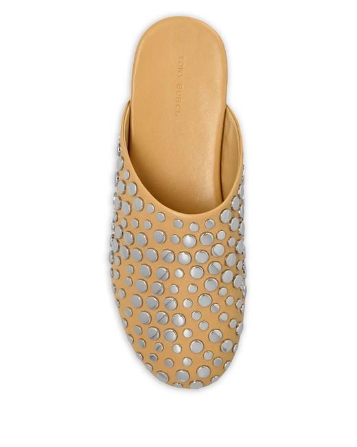 Tory Burch Metallic Leather Studded Flat Mules