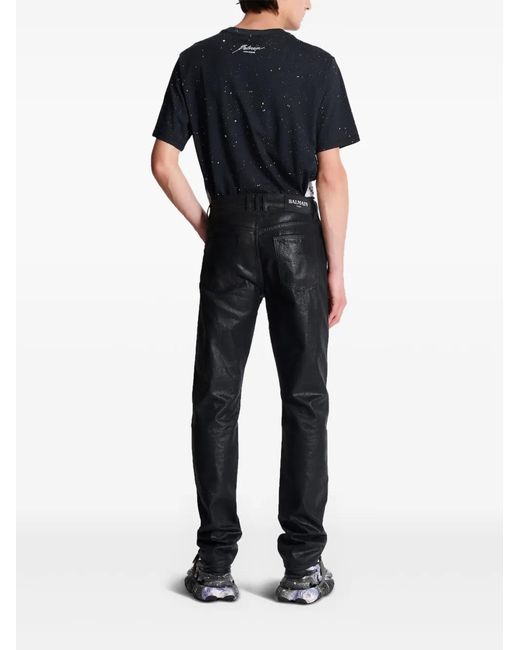 Balmain Blue Logo Patch Trousers for men