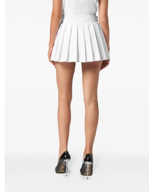 Philipp Plein White Pleated Mini Skirt Skull