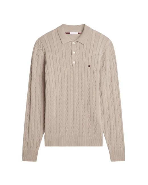 Tommy Hilfiger White Cable-Knit Polo Sweater for men