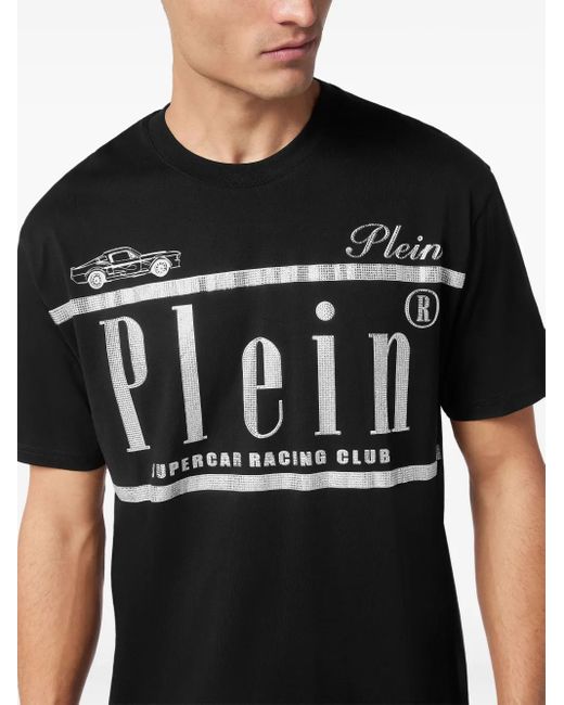 メンズ Philipp Plein Strass Racing Club Tシャツ Black