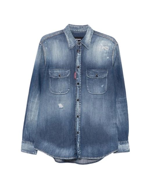 DSquared² Blue Classic Denim Long Sleeve Button Shirt for men