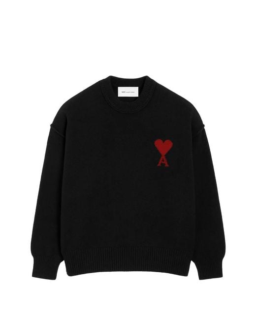 AMI Black Ami De Coeur Wool Crewneck Sweater