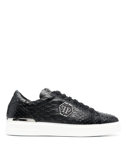 Philipp Plein Black Textured Low-Top Sneakers for men