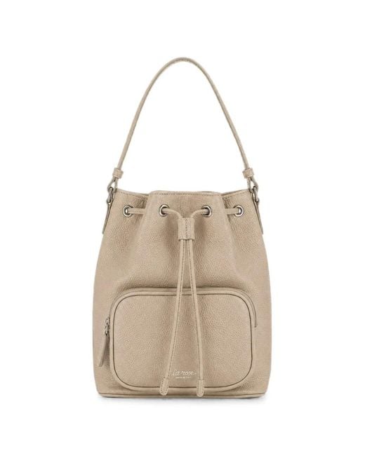 LA ROSE Natural Drawstring Zip Bucket Bag