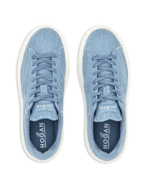 Hogan Blue Textured Denim Platform Sneakers