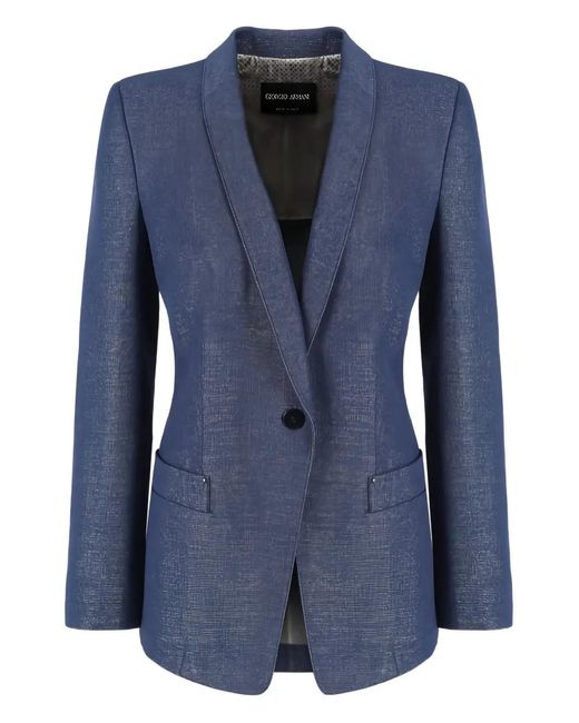 Giorgio Armani Blue Single-Breasted Denim Blazer