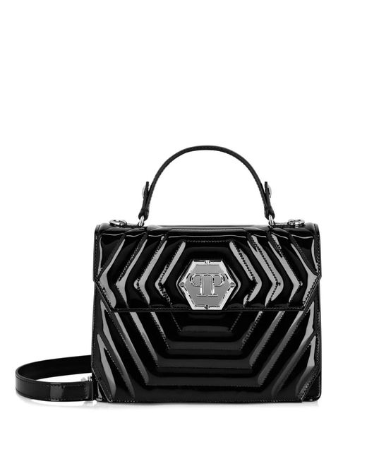 Philipp Plein Black Medium Superheroin Leather Handle Bag