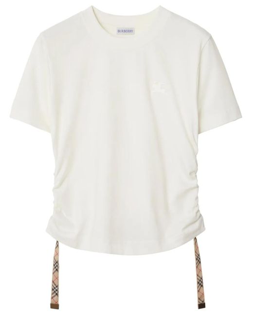 Burberry White T-Shirt mit karierten Details