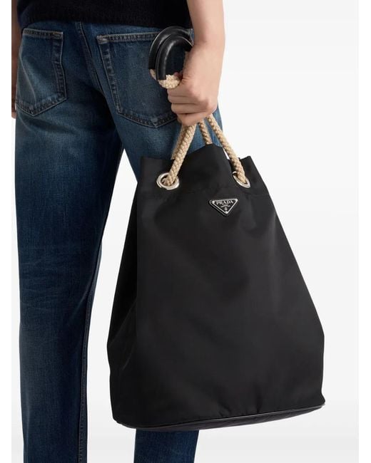 Prada Black Re-Nylon Tote Bag With Drawstring for men