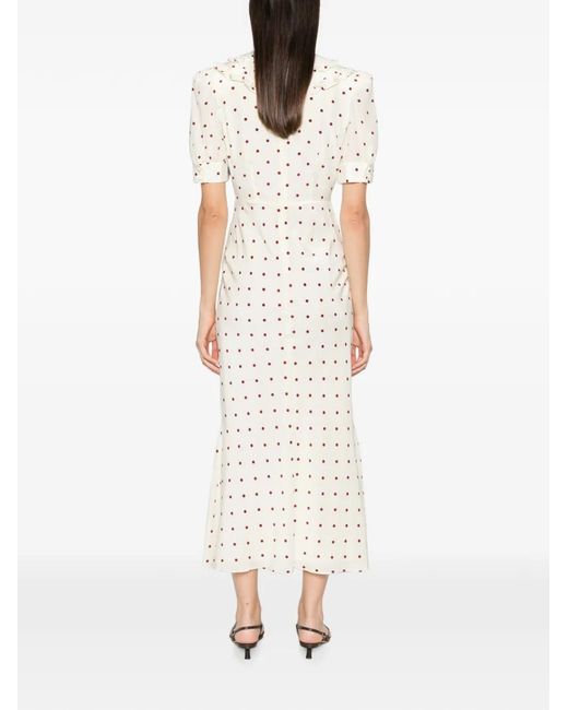 Alessandra Rich White Polka-Dot Ruffled Midi Dress
