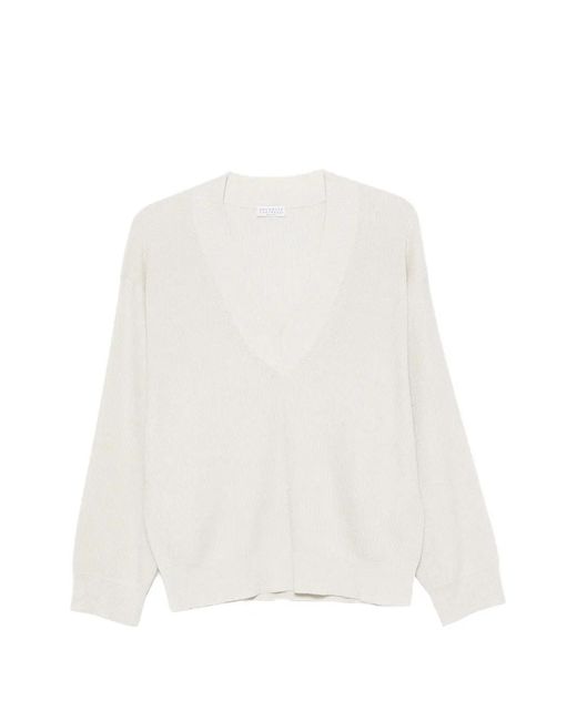 Brunello Cucinelli White Pull À Col V