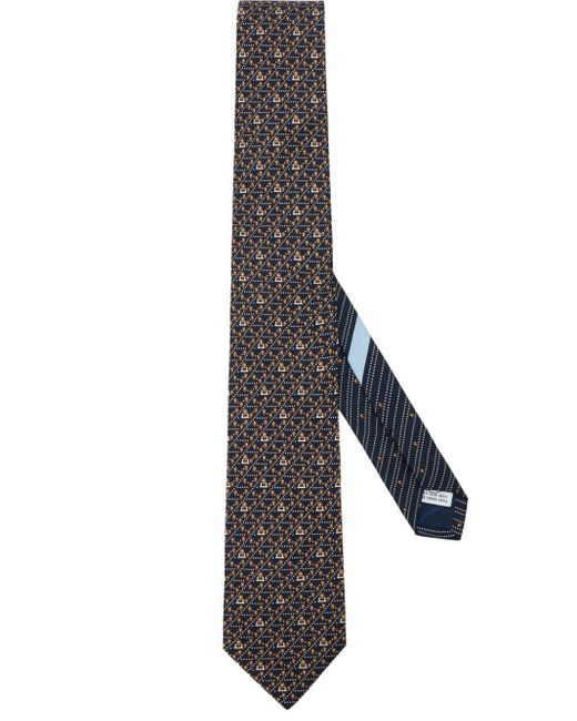 Ferragamo Blue Tag-print Silk Tie for men