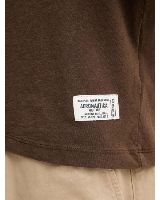 Aeronautica Militare Brown Logo-Patch Embroidered T-Shirt for men