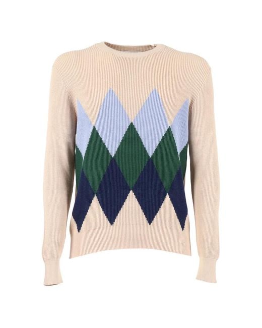 Ballantyne Blue Argyle Crewneck Jumper for men