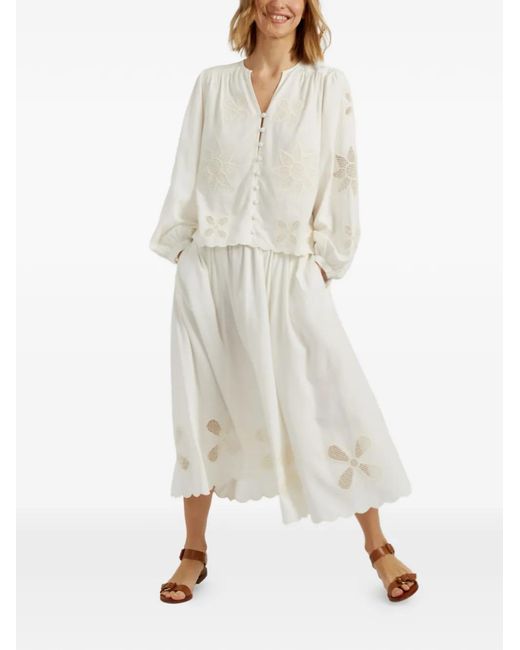 Chinti & Parker White Broderie Midi Skirt