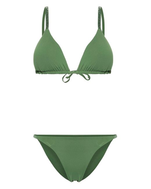 Fisico Green Rhinestone-straps Triangle Bikini