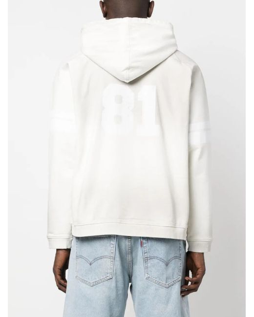 Guess White Slogan-Print Striped Hoodie for men