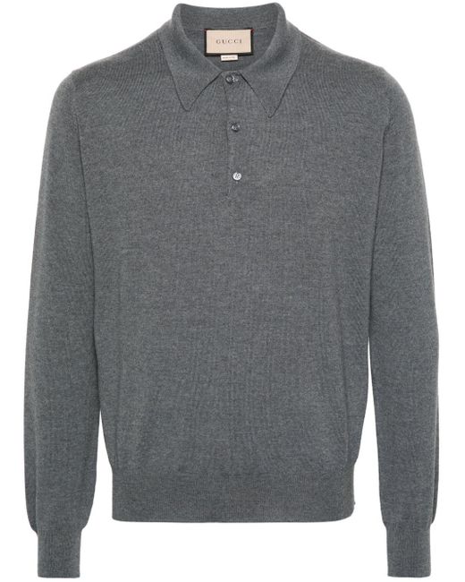 Polo en laine à logo brodé Gucci pour homme en coloris Gray