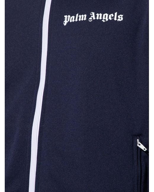 Palm Angels Blue Logo-Print Full-Zip Sweatshirt for men