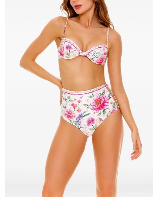 Agua Bendita Pink Floral Embroidered Bikini Top