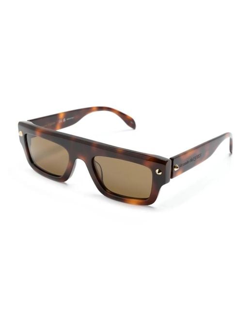 McQueen Brown Spike Studs Rectangular-Frame Sunglasses