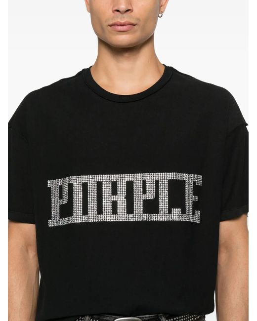 Purple Brand Black Embellished T-Shirt for men