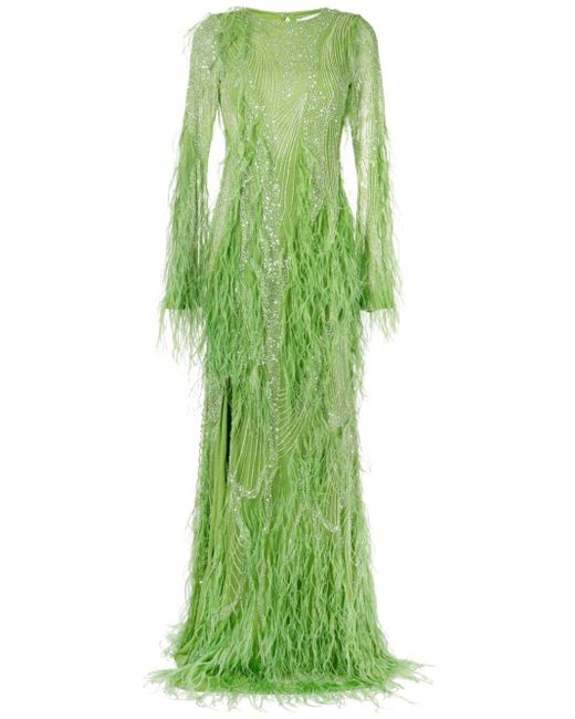 Robe longue Alice à détails de plumes Rachel Gilbert en coloris Green