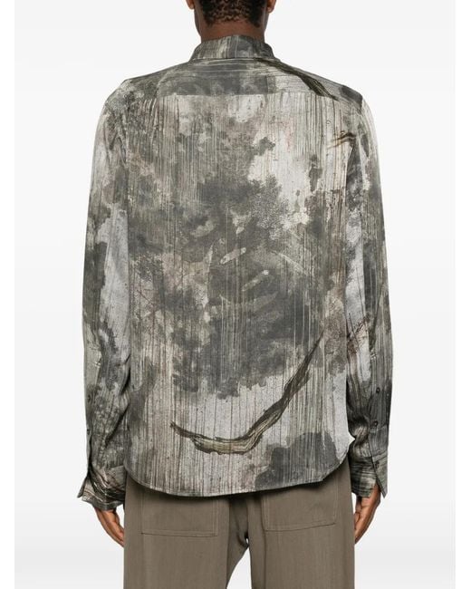 Ziggy Chen Gray Graphic-Print Button-Down Shirt for men